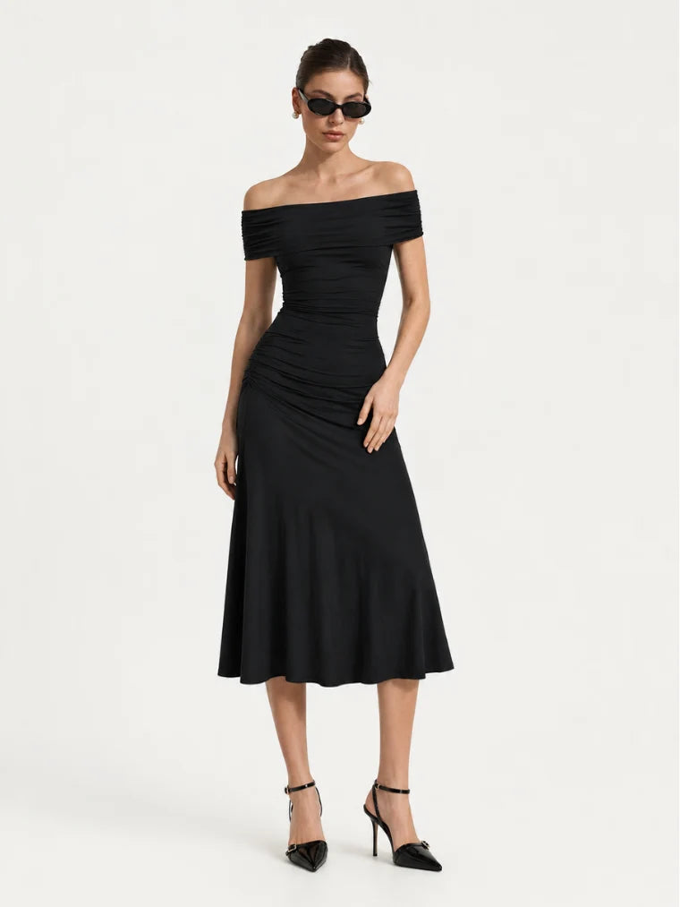 Aveline Ruched Set — Off-Shoulder Midi Co-Ord