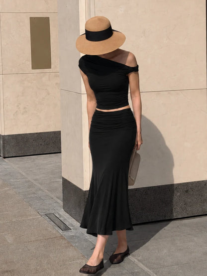 Aveline Ruched Set — Off-Shoulder Midi Co-Ord
