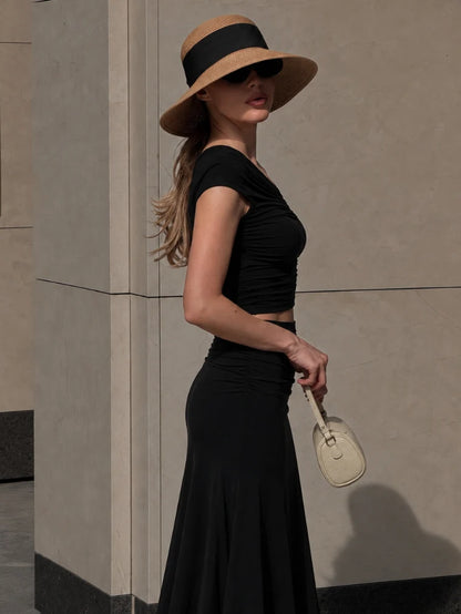 Aveline Ruched Set — Off-Shoulder Midi Co-Ord