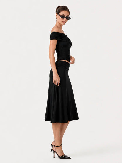Aveline Ruched Set — Off-Shoulder Midi Co-Ord
