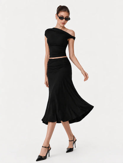 Aveline Ruched Set — Off-Shoulder Midi Co-Ord
