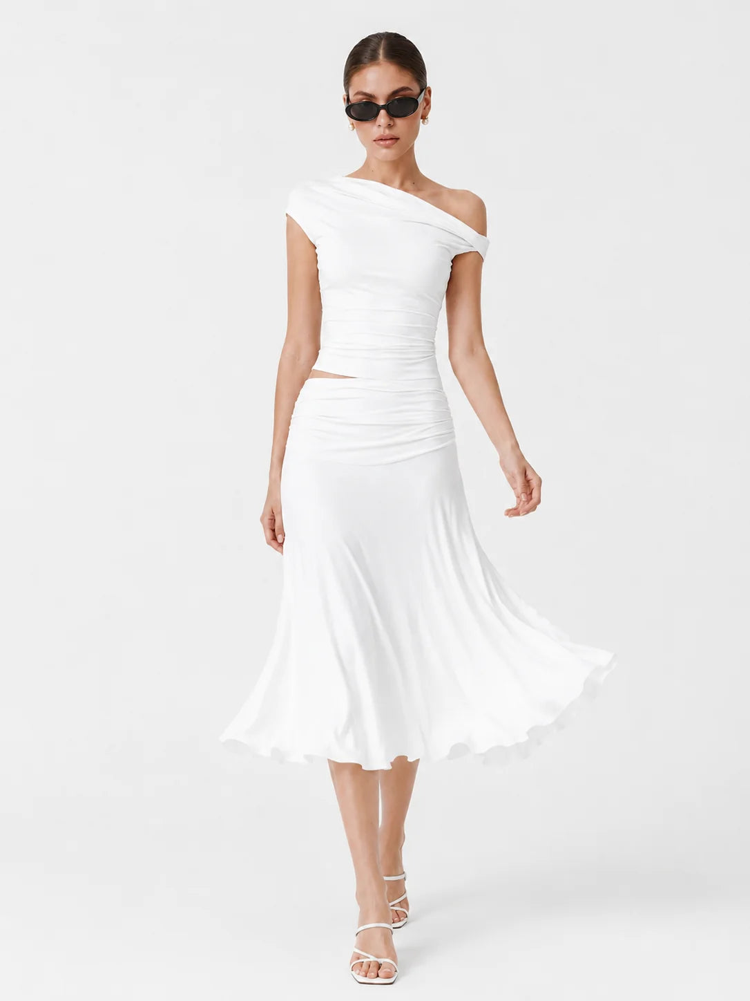 Aveline Ruched Set — Off-Shoulder Midi Co-Ord
