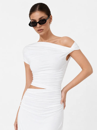 Aveline Ruched Set — Off-Shoulder Midi Co-Ord