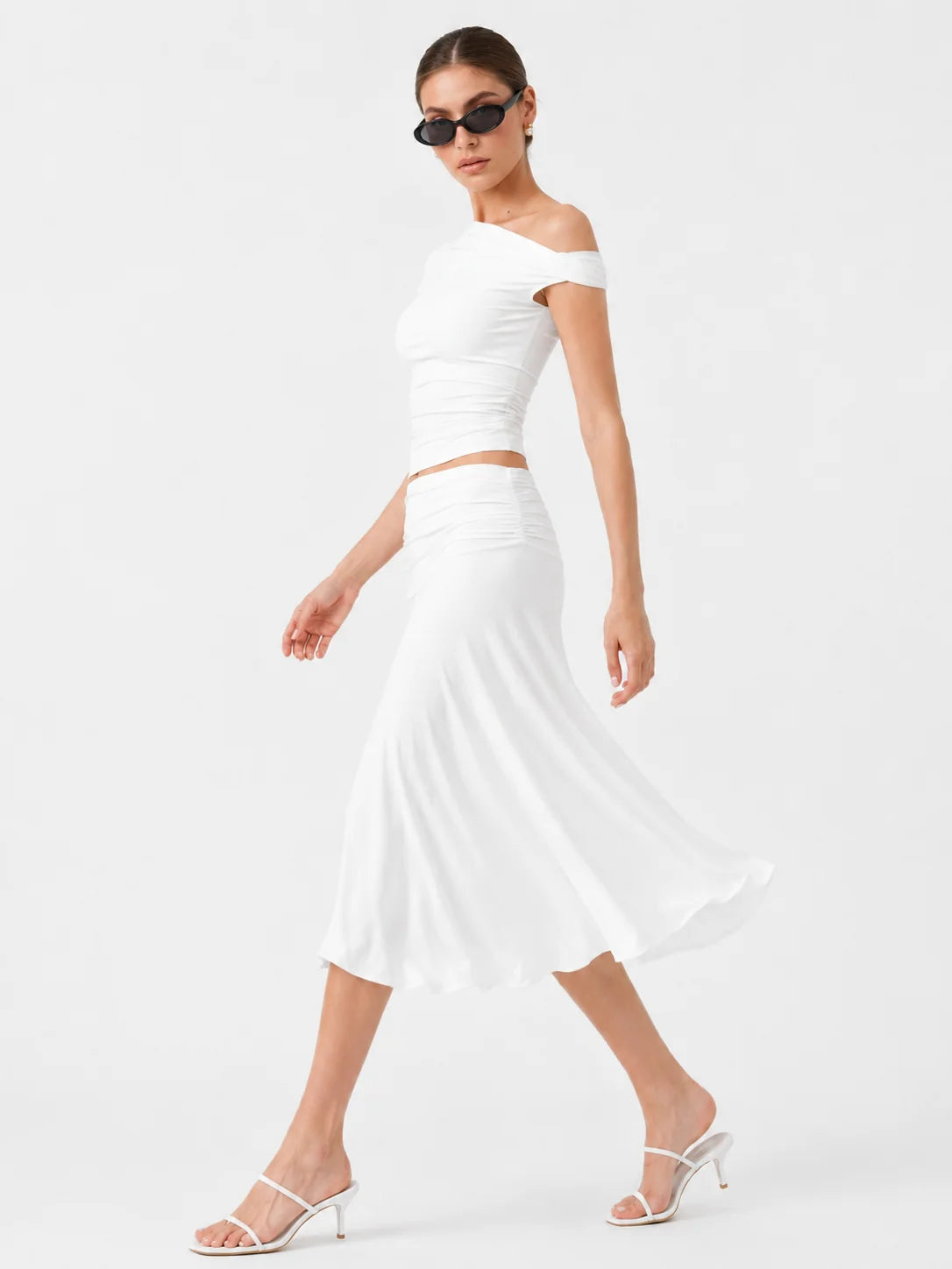 Aveline Ruched Set — Off-Shoulder Midi Co-Ord